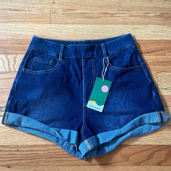 High Waisted Stretchy Knit Denim Shorts - Picture 1 of 4